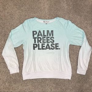 Wildfox Palm Trees Please. Ombre' Ice Mint White Baggy Beach Jumper Size Medium